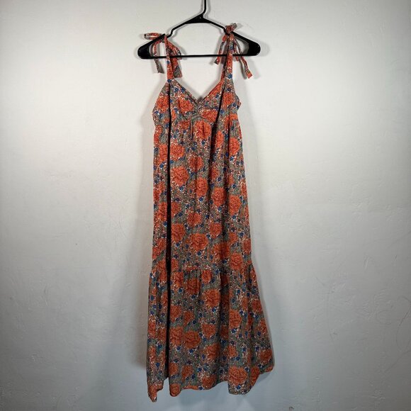 Zara Multicolor Floral Poplin Tie Bow Strap Moderns Midi Sundress Dress Size S - Picture 2 of 9